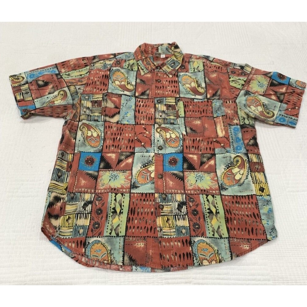 The Territory Ahead Floral Paisley Abstract Short Sleeve Multicolor Shirt M VTG
